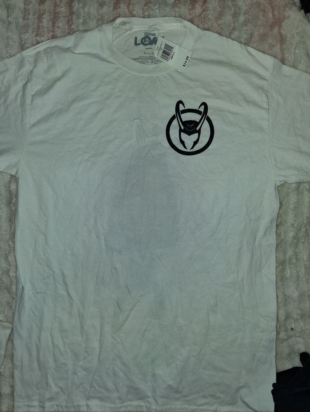 H&M White Short Sleeve Marvel Loki Tee with Black Graphic Logo